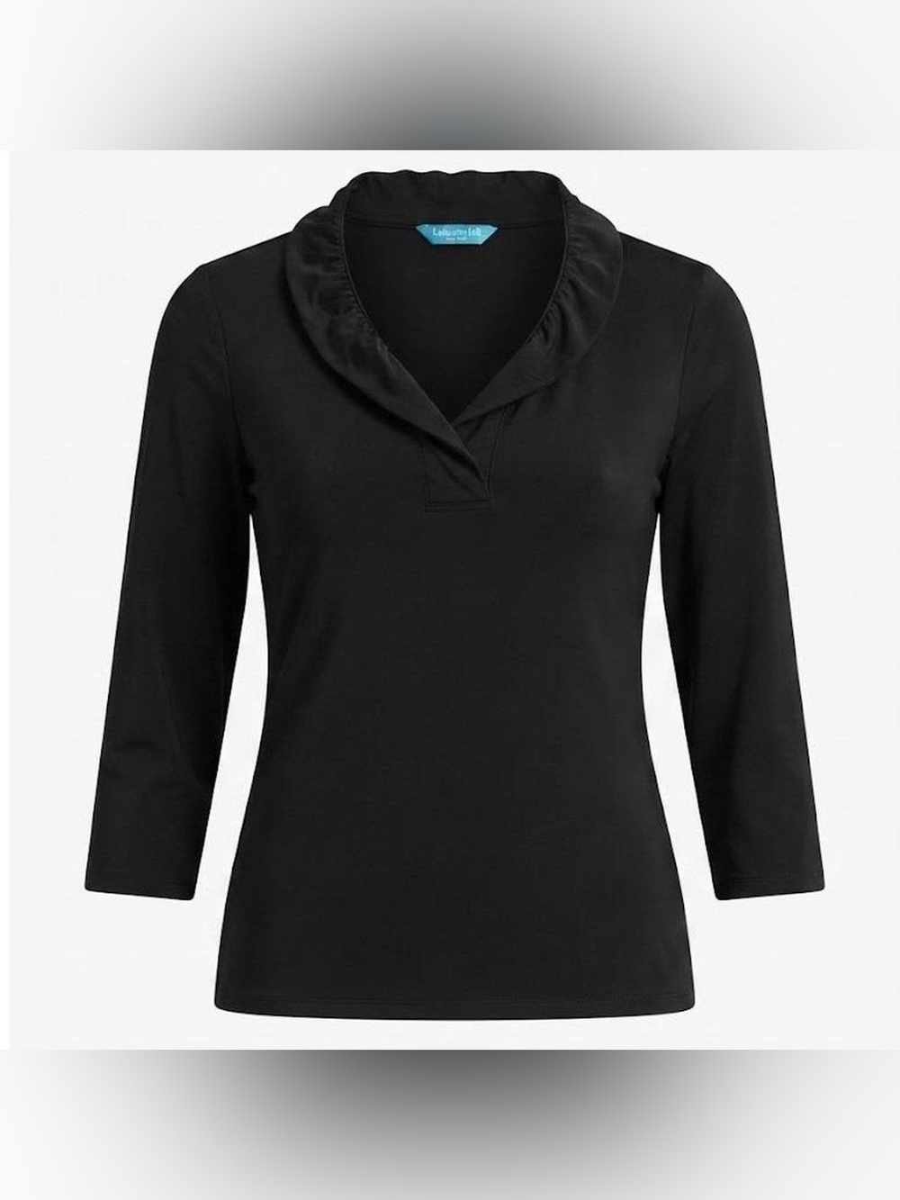 J. McLaughlin Durham Ruffle Top Catalina Cloth Black 3/4 Sleeve Size Large